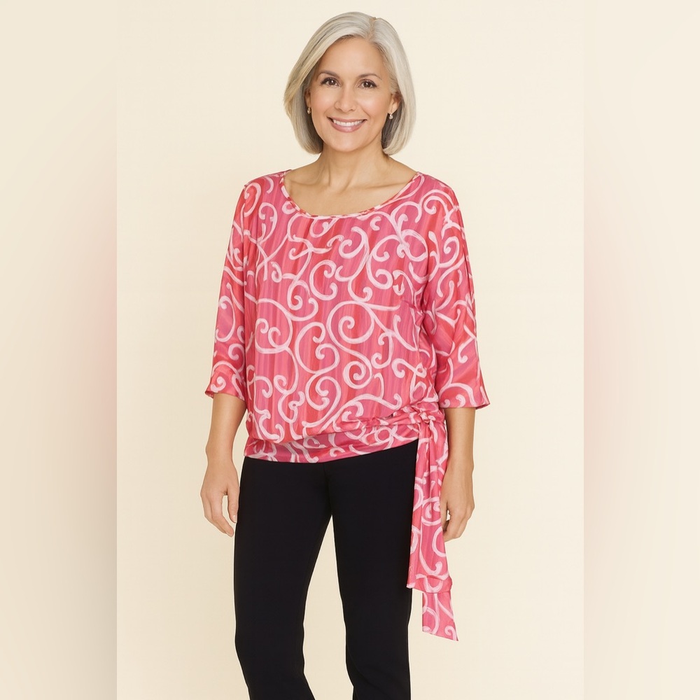 Bob Mackie Pink and White Swirl Blouse